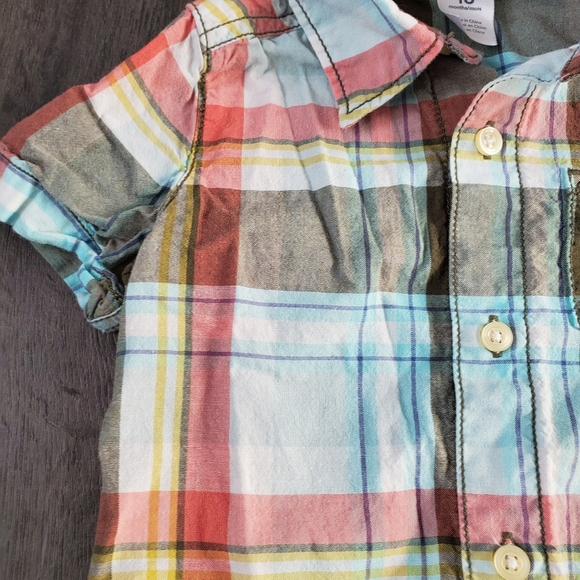 18M Turquoise-Brown Plaid Button Down - Picture 2 of 3